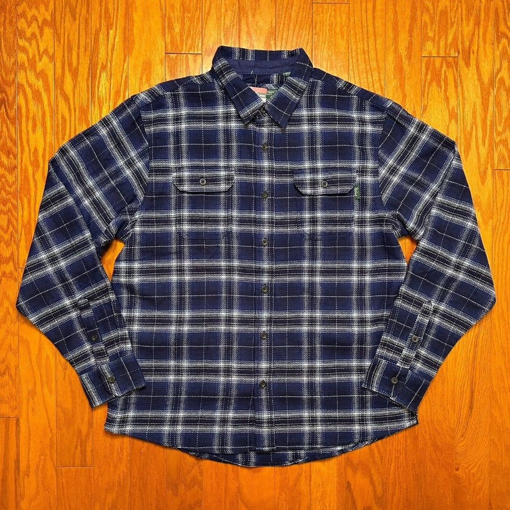 Woolrich Brawny Flannel Shacket Blue Plaid Side Pockets Men’s Size 2XL XXL